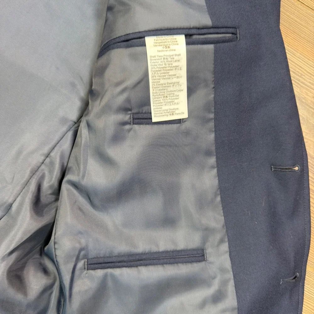 J.Crew Mens Size 38S Thompson University Blazer Navy Blue Gold Button Wool Blend